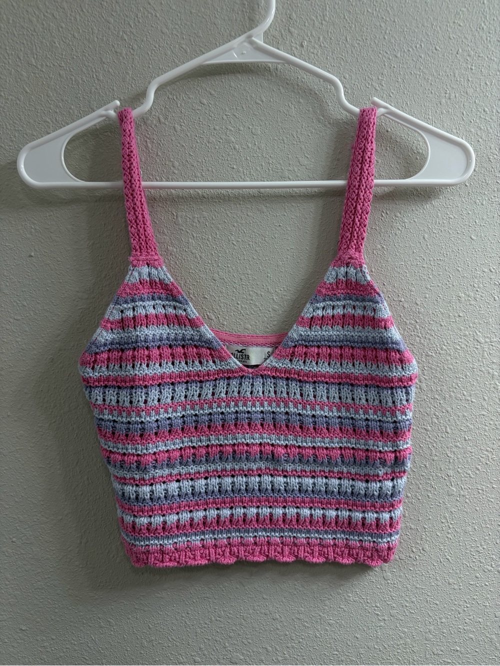 Hollister Pink & Light Blue Striped Knit Crop Tank